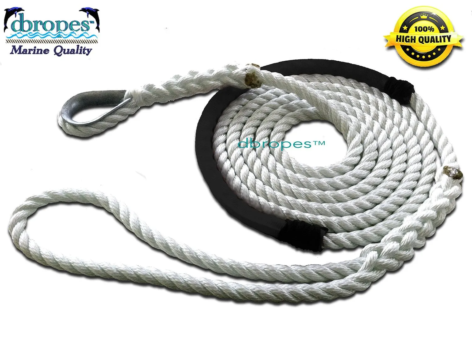 3/4" X 10' Three Strand Mooring Pendant 100% Nylon Rope with Thimble and Chafe Guard. (Tensile Strength 13800 Lbs.) Made in USA. FREE EXPEDITED SHIPPING. (Select color before add to cart)