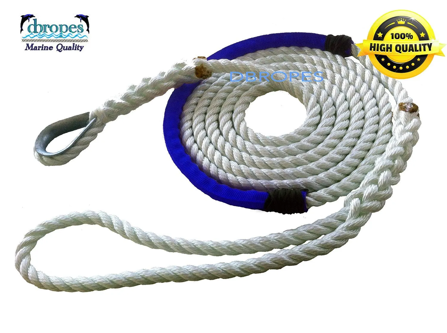 3/4" X 10' Three Strand Mooring Pendant 100% Nylon Rope with Thimble and Chafe Guard. (Tensile Strength 13800 Lbs.) Made in USA. FREE EXPEDITED SHIPPING. (Select color before add to cart)