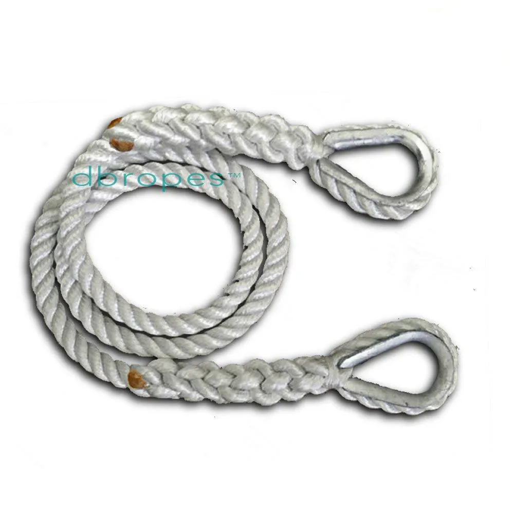 3/4" X 10" Three Strand Mooring Pendant 100% Nylon Rope with 2 Galvanized or SS Thimbles. Made in USA.