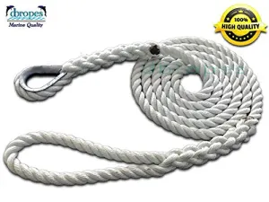 5/8" X 8' Three Strand Mooring Pendant 100% Nylon Rope with Thimble. (Tensile Strength 10400 Lbs.) Made in USA. FREE EXPEDITED SHIPPING