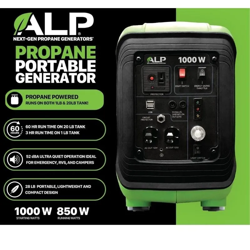 ALP 1000W Propane Portable Generator with Conversion Hose ALPG-BG-HCombo