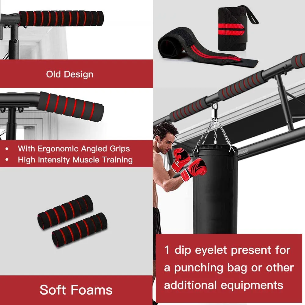 AmazeFan Pull Up Bar Doorway with Ergonomic Grip - Fitness Chin-Up Frame for Home Gym Exercise - 2 Professional Quality Wrist Straps   Workout Guide - No Installation Needed(Fits Almost All Doors)