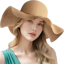 Beach Hats for Women - Wide Brim Sun Hats for Women, Foldable Straw Womens Sun Hat with Strap, Womens Floppy Sun Hat UPF50