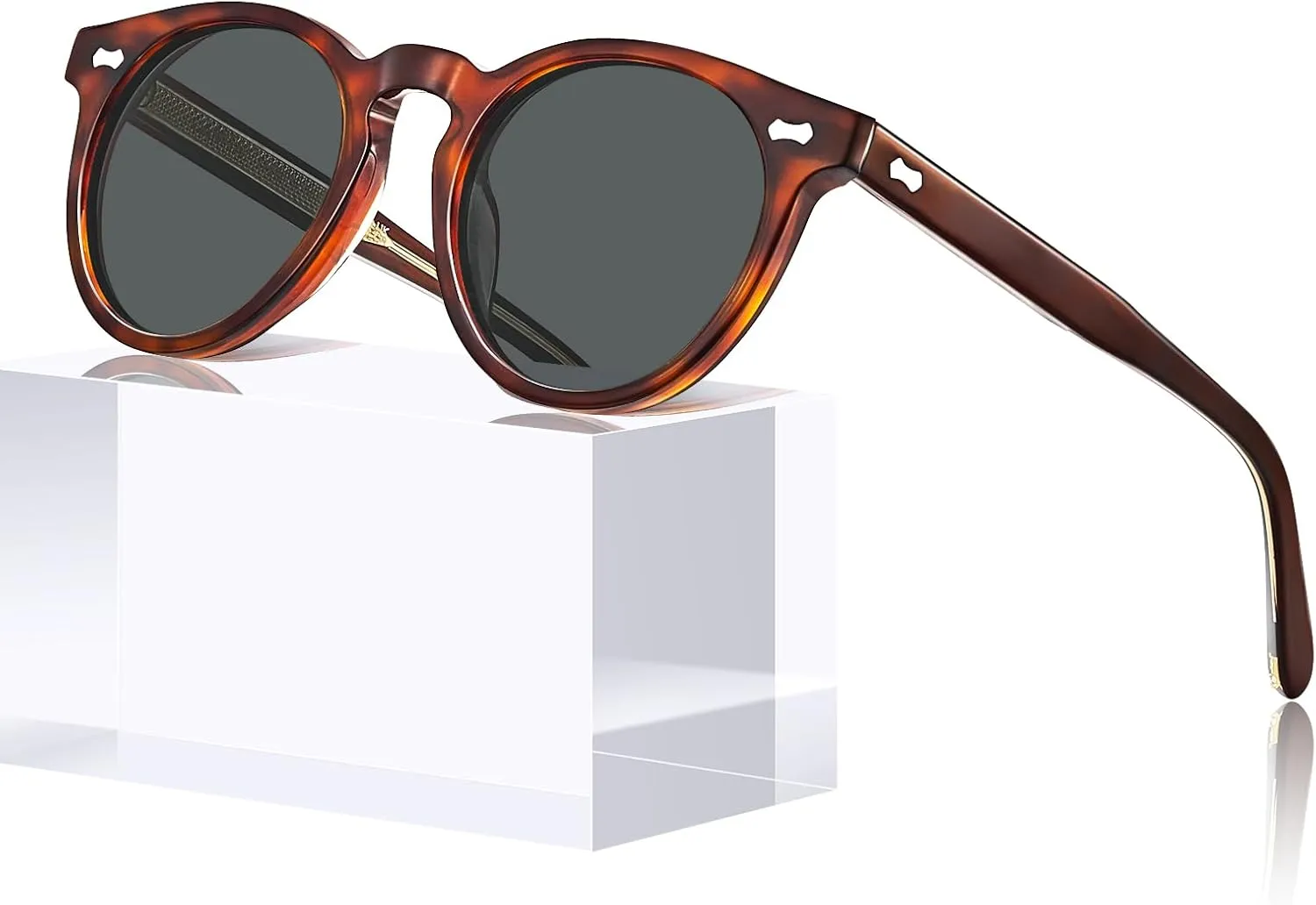 CARFIA Retro Acetate Polarized Sunglasses for Men UV Protection, Vintage Round Frame Eyewear with Gold Filigree CA5506