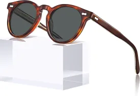 CARFIA Retro Acetate Polarized Sunglasses for Men UV Protection, Vintage Round Frame Eyewear with Gold Filigree CA5506