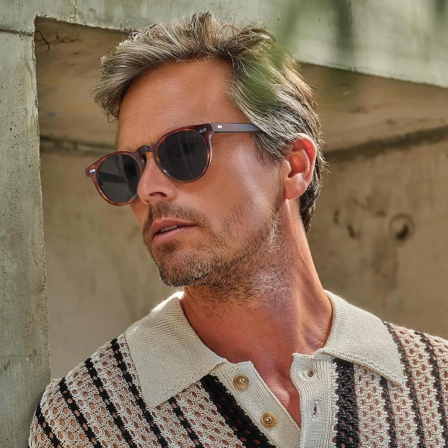 CARFIA Retro Acetate Polarized Sunglasses for Men UV Protection, Vintage Round Frame Eyewear with Gold Filigree CA5506