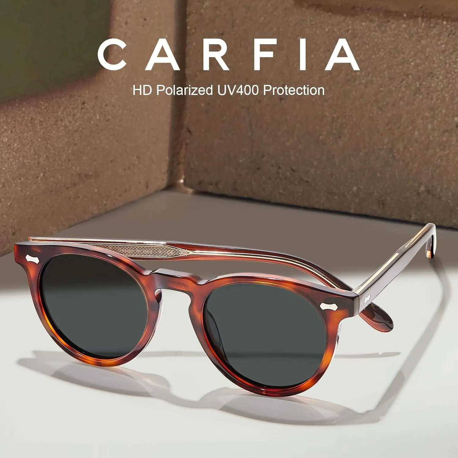 CARFIA Retro Acetate Polarized Sunglasses for Men UV Protection, Vintage Round Frame Eyewear with Gold Filigree CA5506