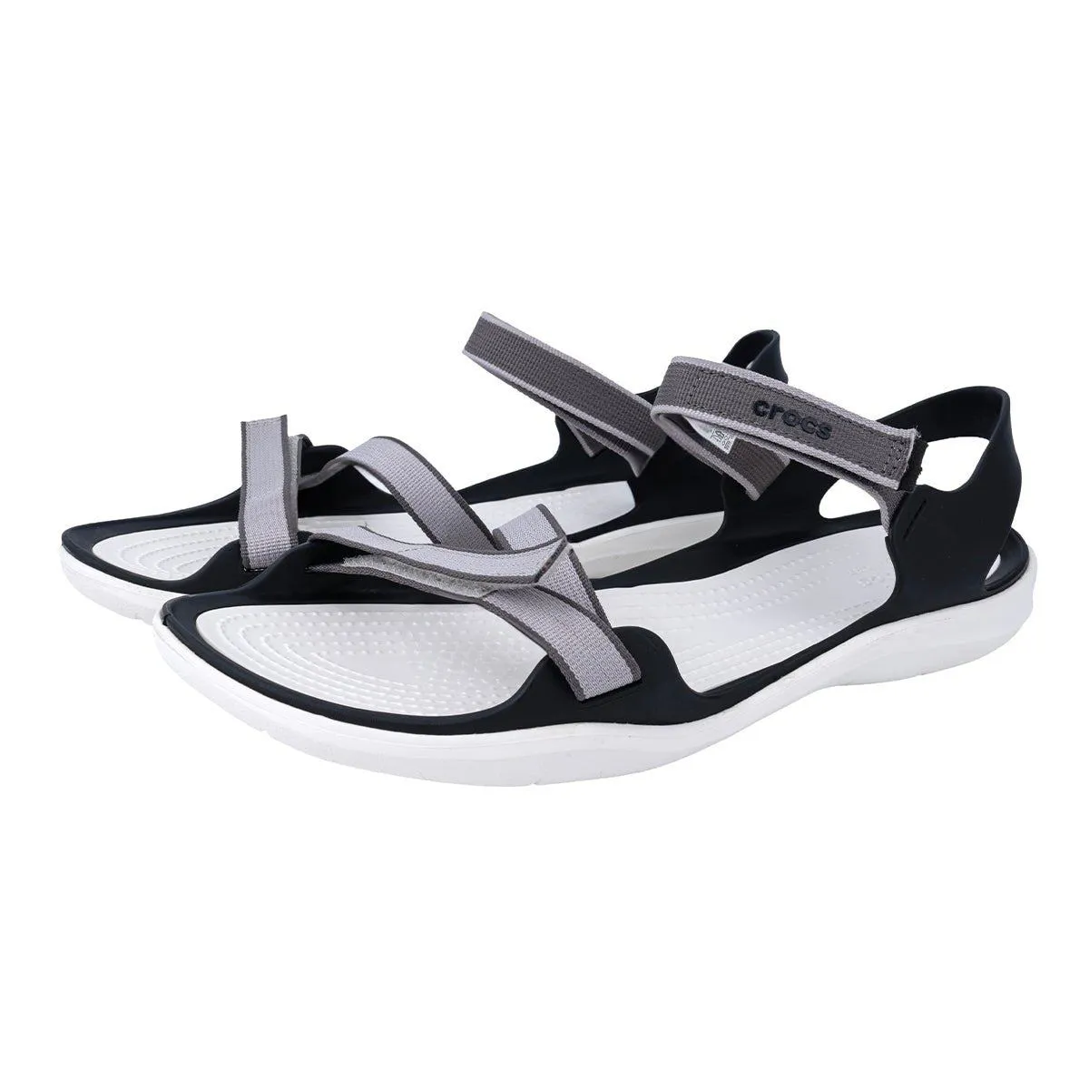Crocs Swiftwater Webbing Flat Sandals Fabric Grey Colour For Women