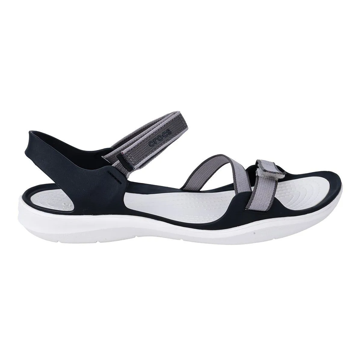 Crocs Swiftwater Webbing Flat Sandals Fabric Grey Colour For Women