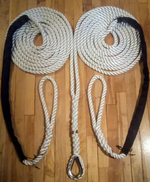 Custom 3/4" X 15' Three Strand Double Mooring Line 100% Nylon Rope with SS Thimble and Chafe Guards Made in USA.