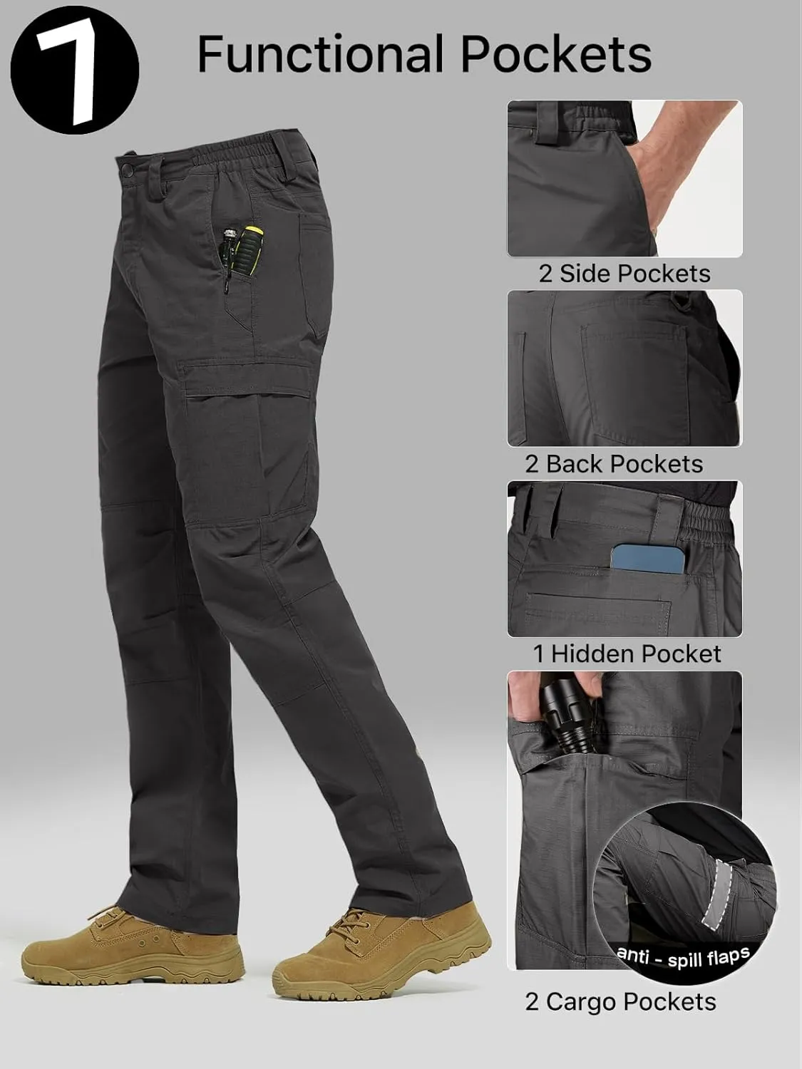 FREE SOLDIER Men's Cargo Pants Water Resistant Ripstop Tactical Pants for Men Work Pants Lightweight Outdoor Hiking Pants Men