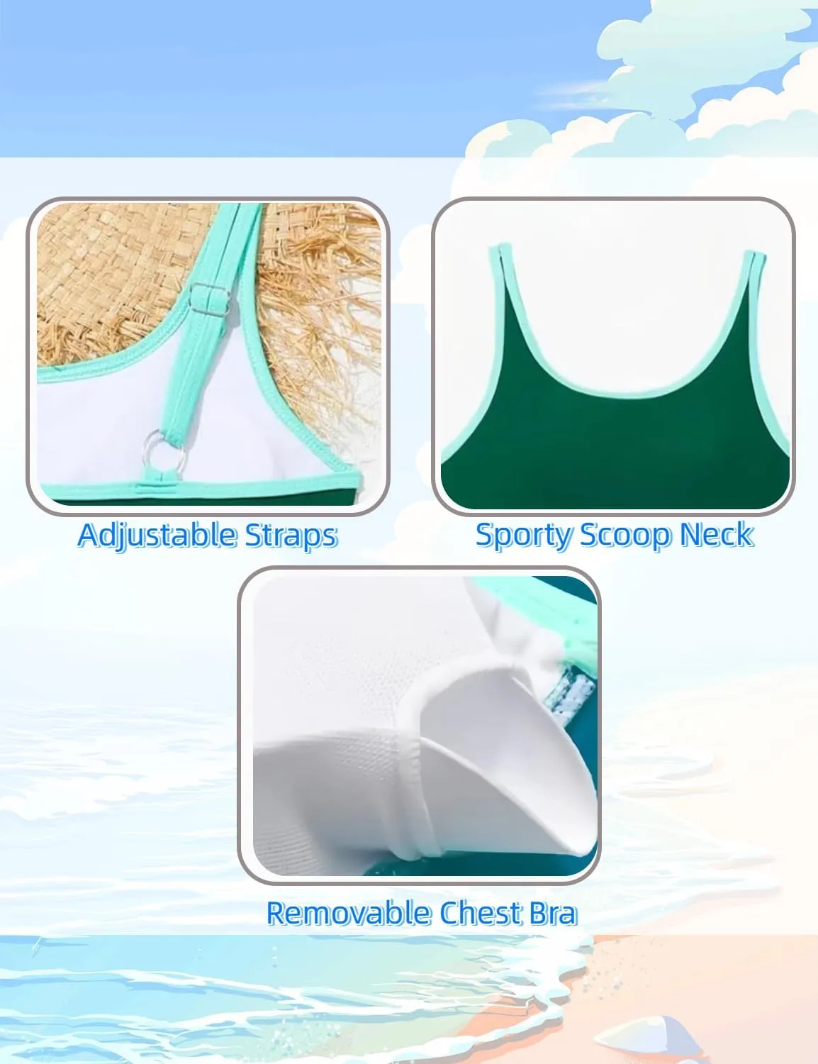 Girls Swimsuits 3 Piece Bathing Suit Bikini Set with Sporty Shorts and Sunglasses Beach Swimwear for Girl 8-15 Years