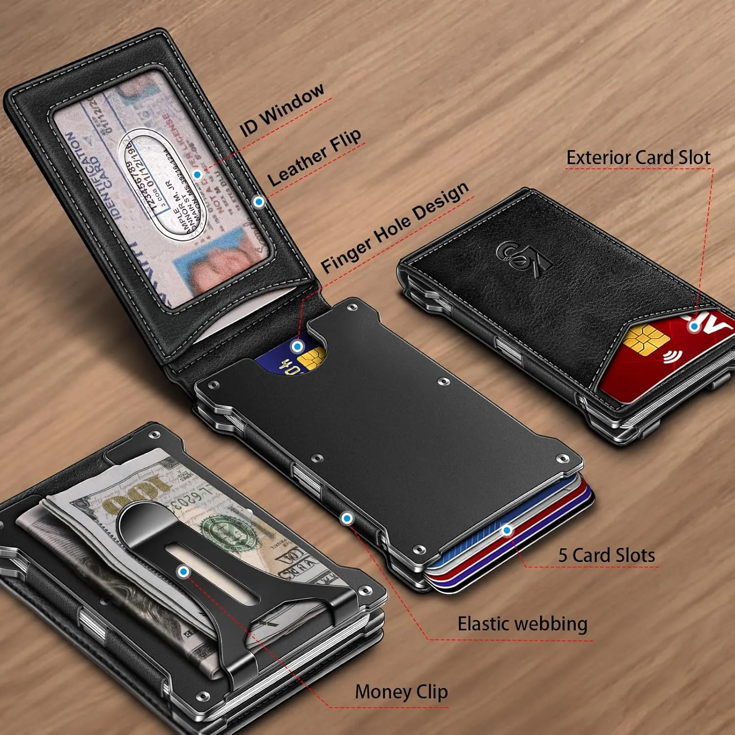 KEMISANT Men Wallet- Slim Wallet Money Clip For Gift Men in Front Pocket 12Cards-Metal Case with Magnetic Flip