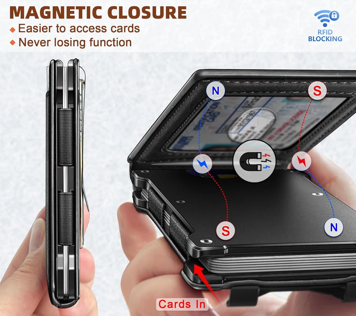 KEMISANT Men Wallet- Slim Wallet Money Clip For Gift Men in Front Pocket 12Cards-Metal Case with Magnetic Flip