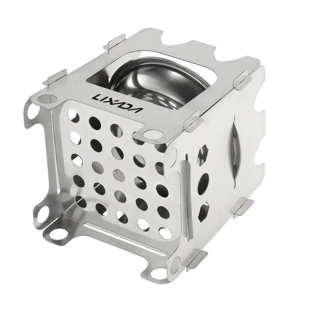Lixada Folding Wood Stove Outdoor Camping Stove with Alcohol Tray Ultralight Stainless Steel Pocket Burner for Picnic Hiking