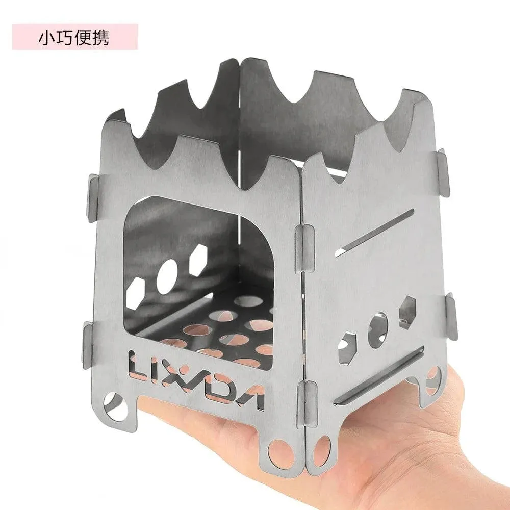Lixada Folding Wood Stove Outdoor Camping Stove with Alcohol Tray Ultralight Stainless Steel Pocket Burner for Picnic Hiking