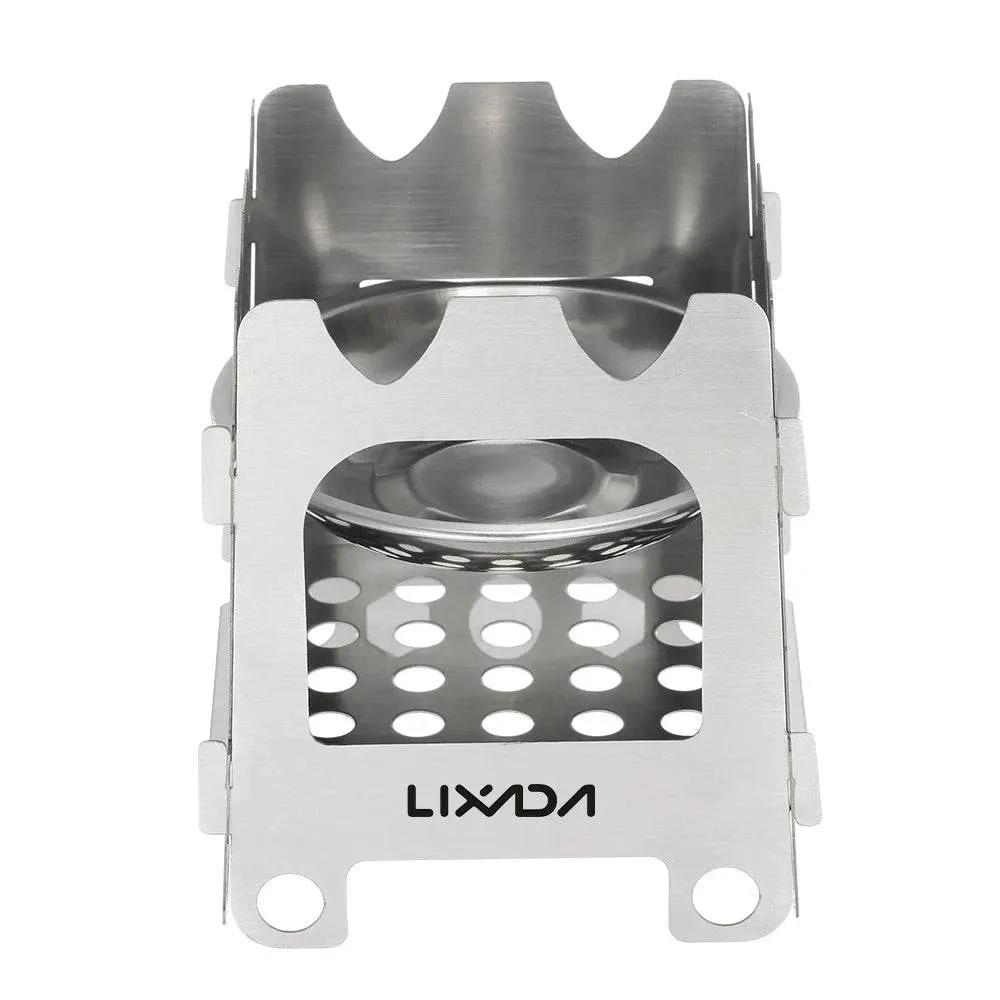 Lixada Folding Wood Stove Outdoor Camping Stove with Alcohol Tray Ultralight Stainless Steel Pocket Burner for Picnic Hiking
