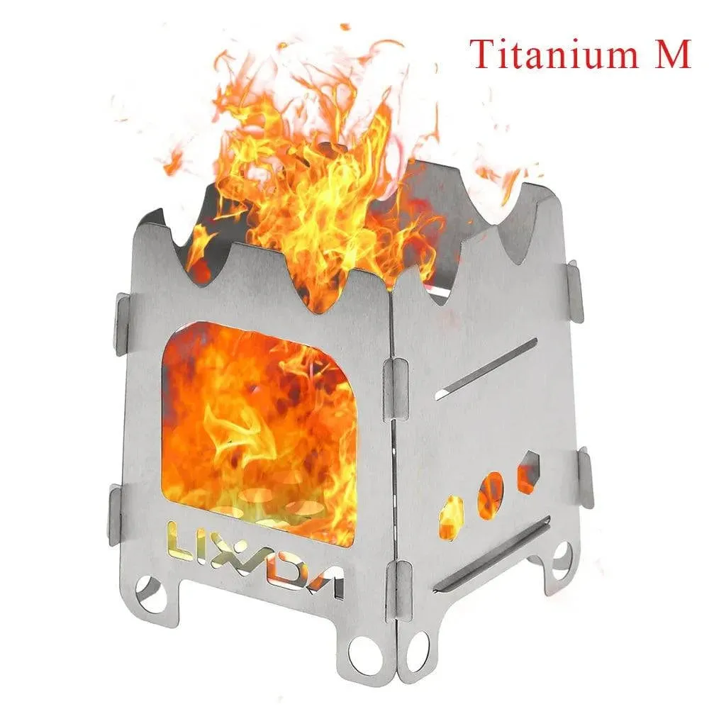 Lixada Folding Wood Stove Outdoor Camping Stove with Alcohol Tray Ultralight Stainless Steel Pocket Burner for Picnic Hiking