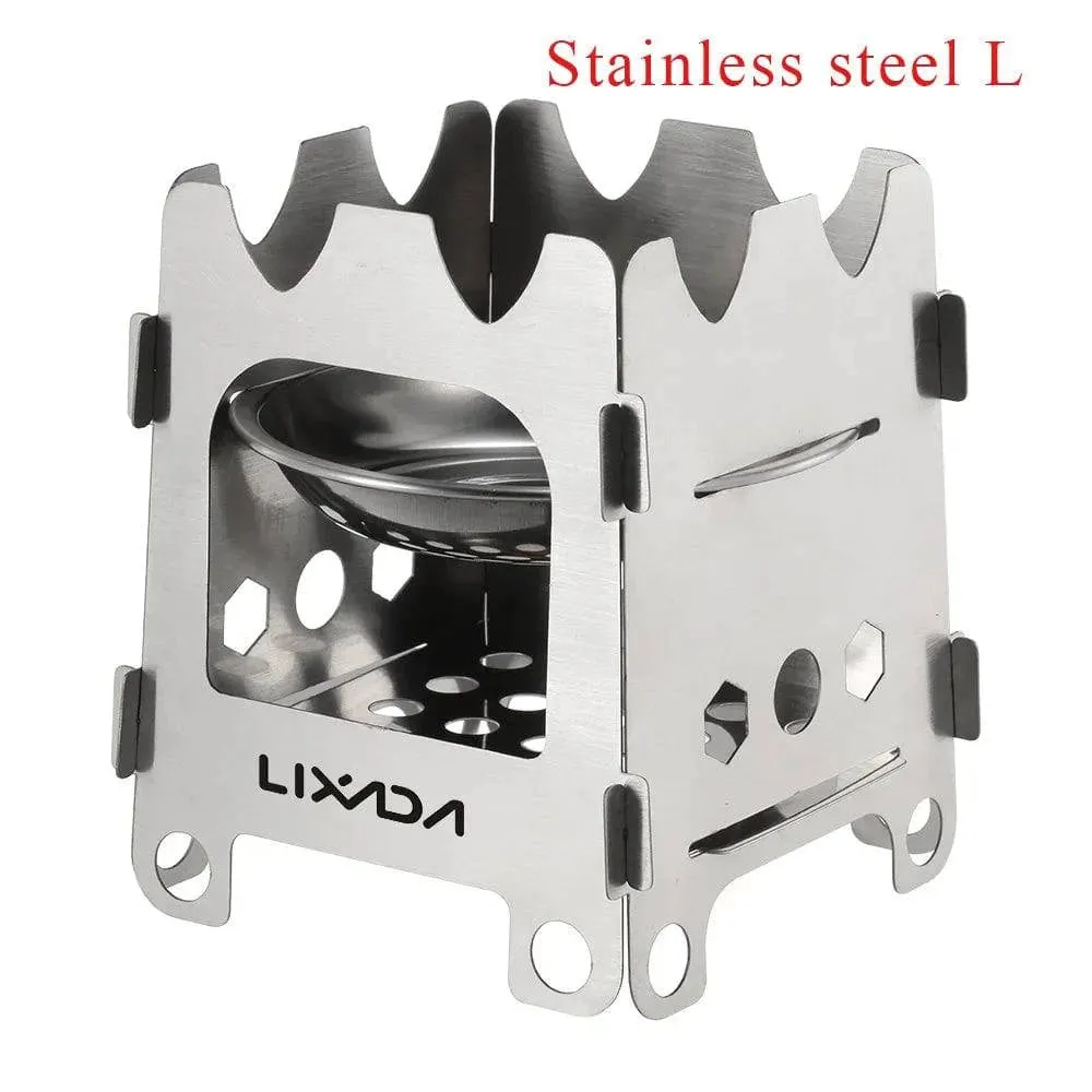 Lixada Folding Wood Stove Outdoor Camping Stove with Alcohol Tray Ultralight Stainless Steel Pocket Burner for Picnic Hiking