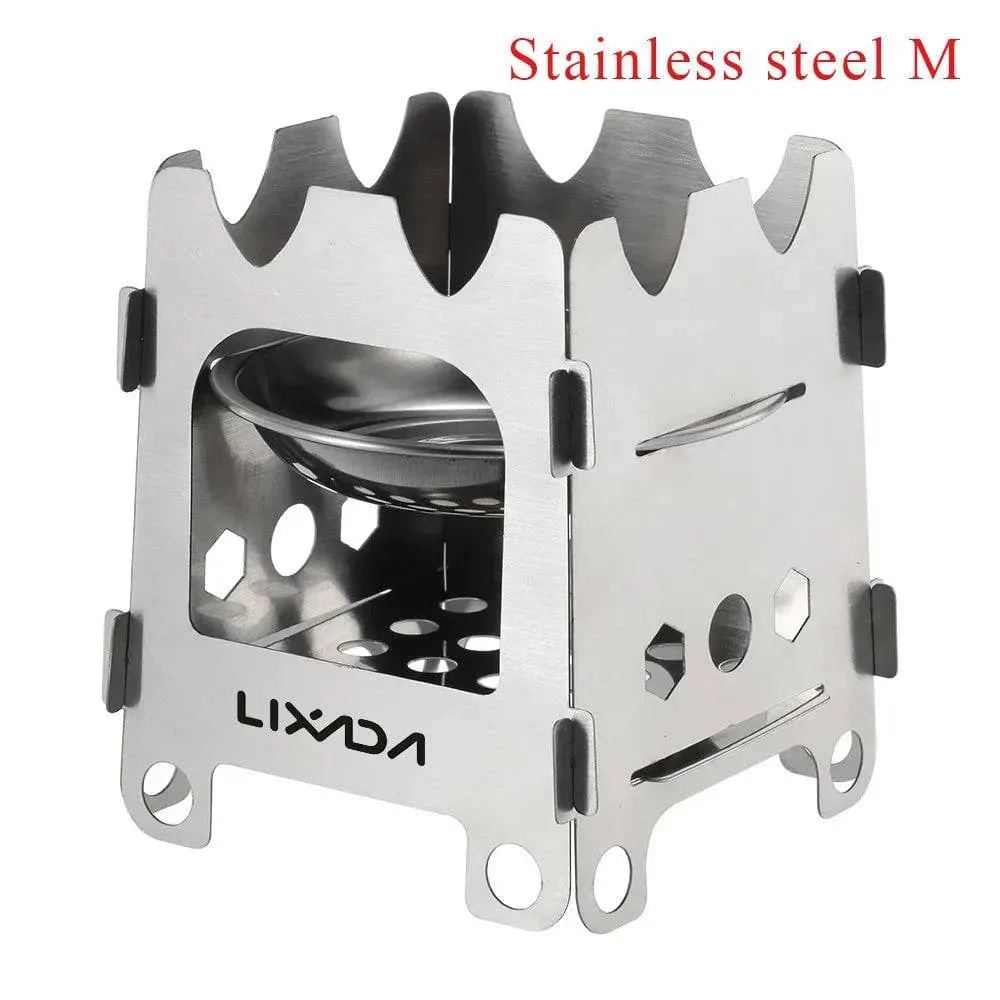 Lixada Folding Wood Stove Outdoor Camping Stove with Alcohol Tray Ultralight Stainless Steel Pocket Burner for Picnic Hiking