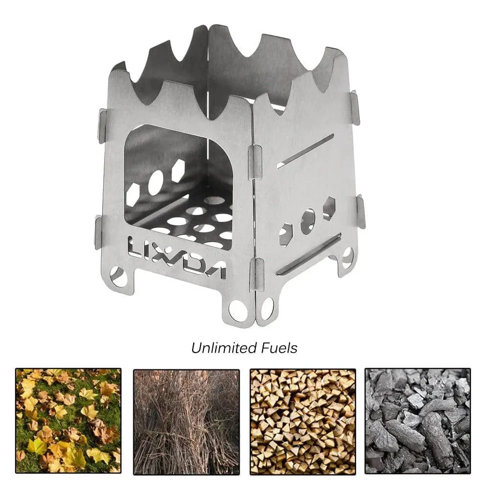 Lixada Folding Wood Stove Outdoor Camping Stove with Alcohol Tray Ultralight Stainless Steel Pocket Burner for Picnic Hiking