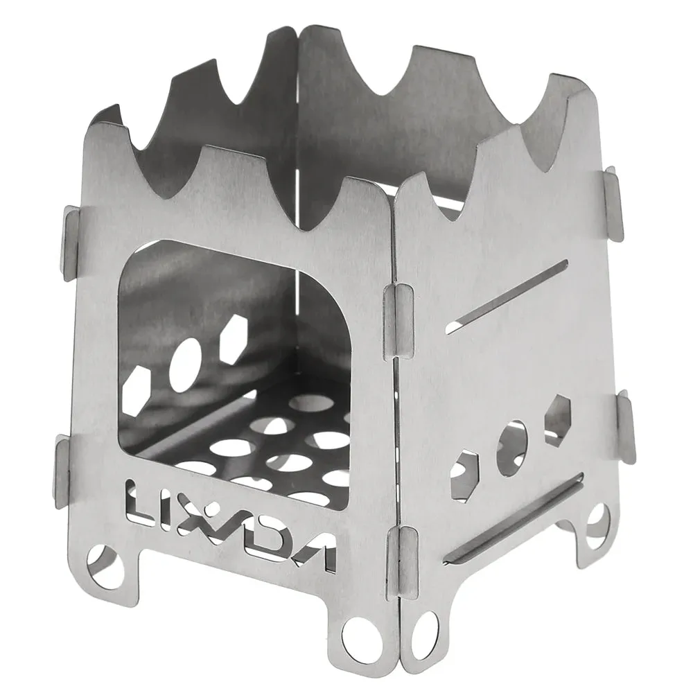Lixada Titanium Wood Stove Outdoor Camping Stove Folding Stainless Steel Alcohol Stove BBQ Picnic Burners Camping Equipment