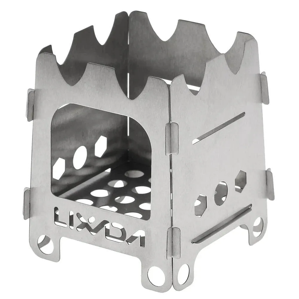 Lixada Titanium Wood Stove Outdoor Camping Stove Folding Stainless Steel Alcohol Stove BBQ Picnic Burners Camping Equipment