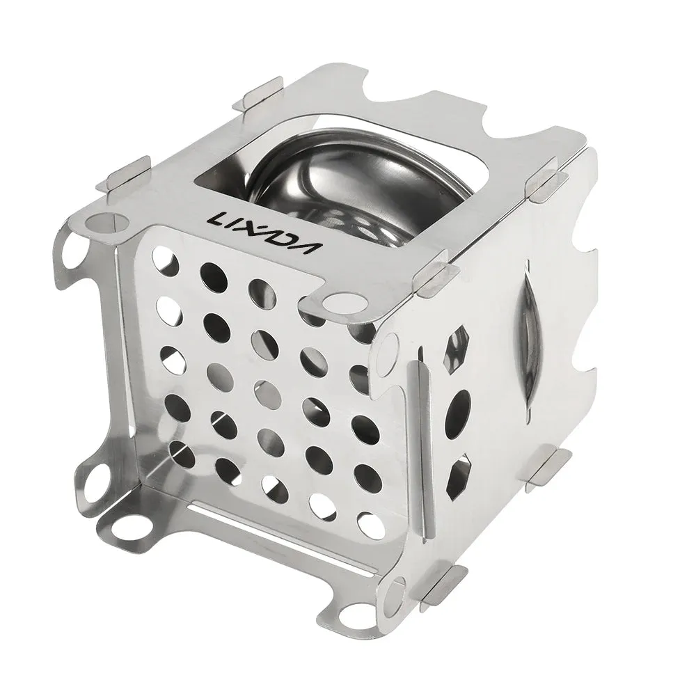 Lixada Titanium Wood Stove Outdoor Camping Stove Folding Stainless Steel Alcohol Stove BBQ Picnic Burners Camping Equipment