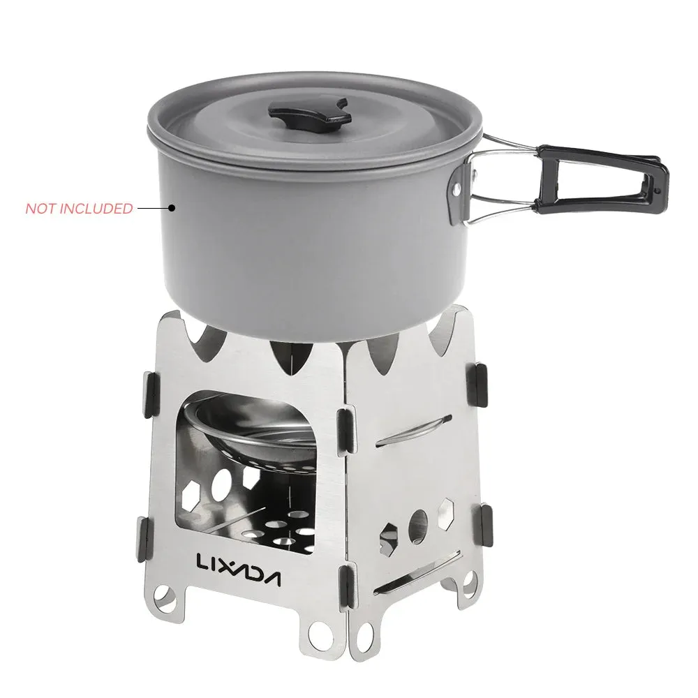 Lixada Titanium Wood Stove Outdoor Camping Stove Folding Stainless Steel Alcohol Stove BBQ Picnic Burners Camping Equipment
