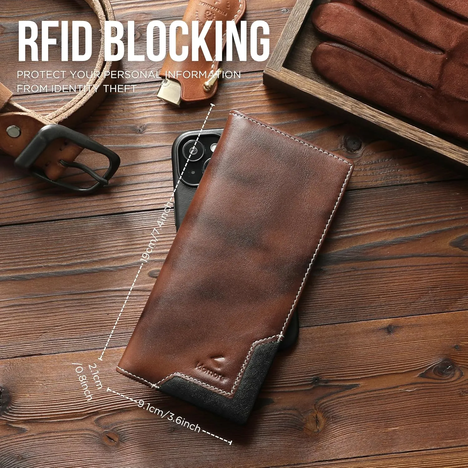Long Wallet for Men Women Leather RFID Blocking Large Checkbook Wallets Mens Bifold Wallet with Zipper Pocket