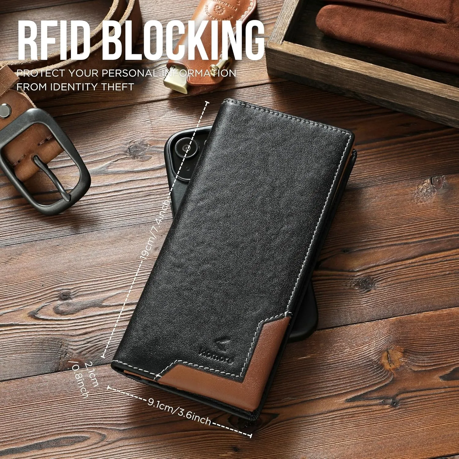 Long Wallet for Men Women Leather RFID Blocking Large Checkbook Wallets Mens Bifold Wallet with Zipper Pocket