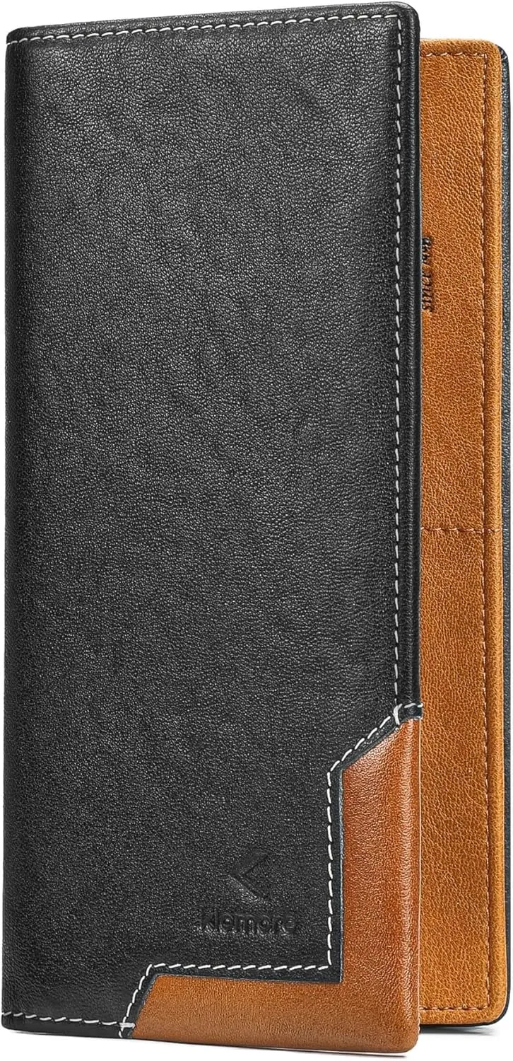 Long Wallet for Men Women Leather RFID Blocking Large Checkbook Wallets Mens Bifold Wallet with Zipper Pocket
