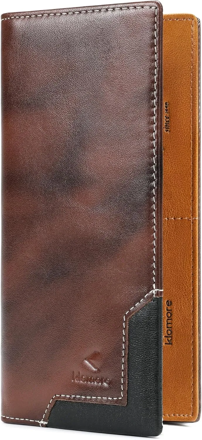Long Wallet for Men Women Leather RFID Blocking Large Checkbook Wallets Mens Bifold Wallet with Zipper Pocket