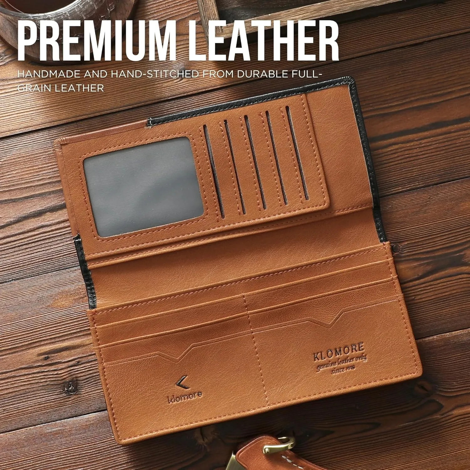 Long Wallet for Men Women Leather RFID Blocking Large Checkbook Wallets Mens Bifold Wallet with Zipper Pocket