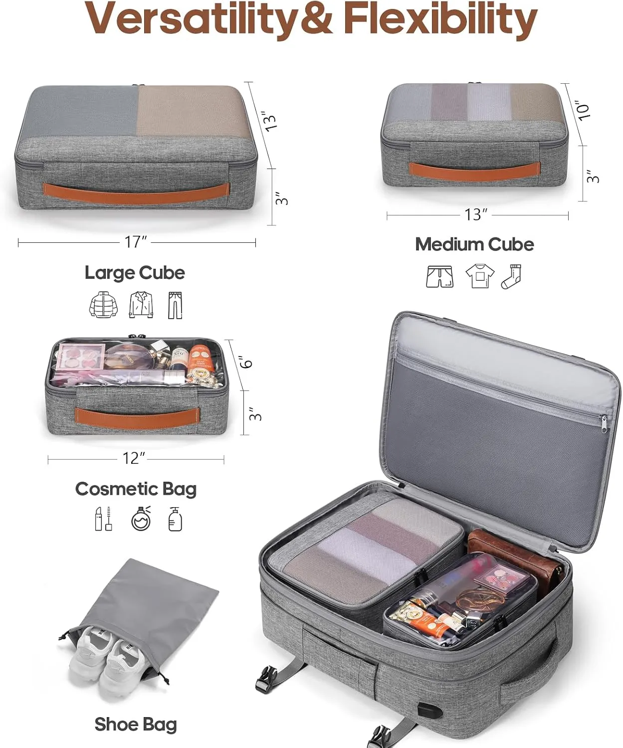 Luggage Sets 3 Piece, PC Hardside Carry On Luggage 20 Inch With Spinner Wheels with TSA Lock, Carry On Suitcase Set With Travel Backpack for Men (Grey-Brown, 3 piece set (20inch))