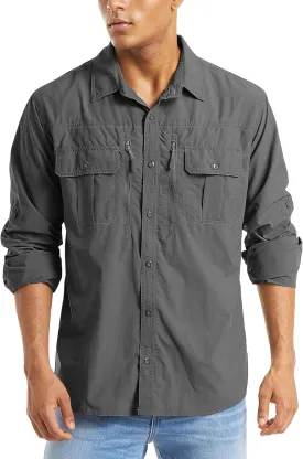 MAGCOMSEN Men's UPF 50  Sun Protection Shirts, Button Down Long Sleeve Shirt for Hiking, Fishing, Safari
