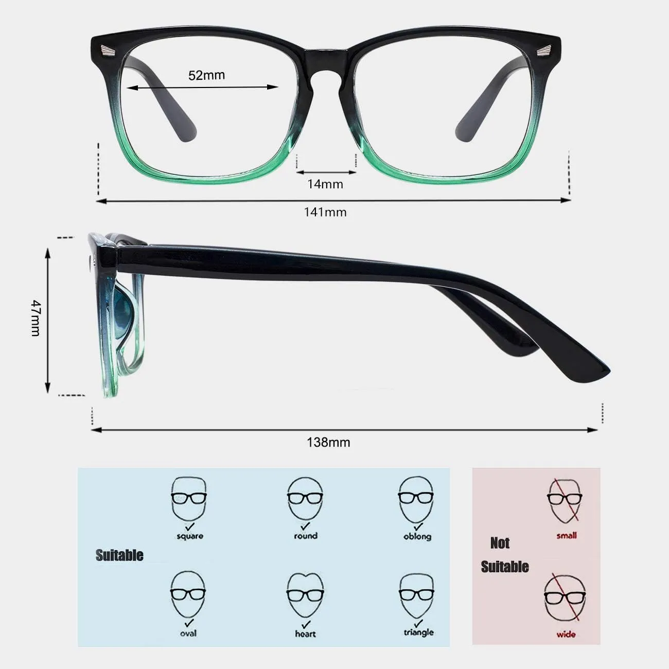 MAXJULI Blue Light Blocking Glasses,Computer Reading/Gaming/TV/Phones Glasses for Women Men(Blue Gradient Green)
