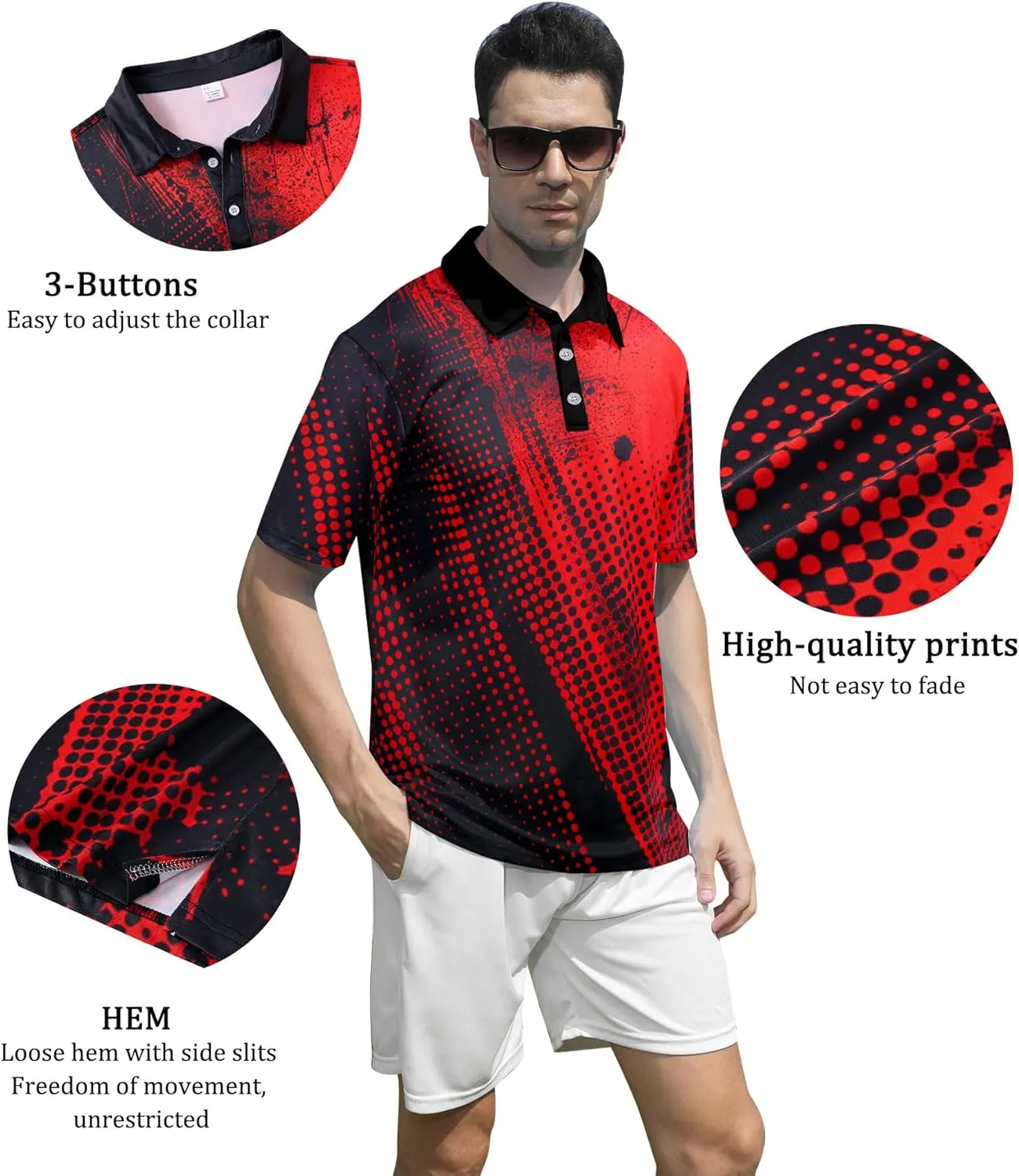 Mens Golf Shirts Short Sleeve Dry Fit Athletic Moisture Wicking Golf Polo Performance Printed Collared Polos