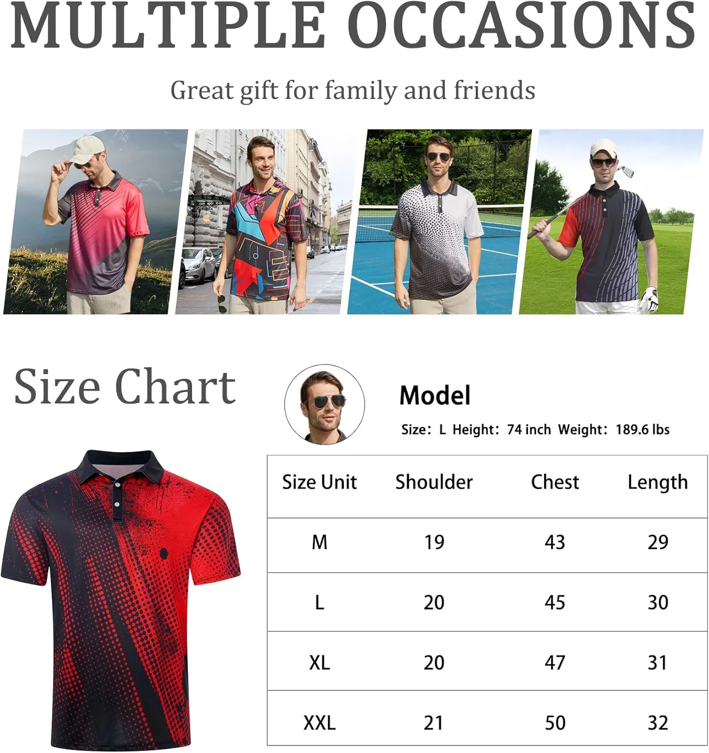 Mens Golf Shirts Short Sleeve Dry Fit Athletic Moisture Wicking Golf Polo Performance Printed Collared Polos