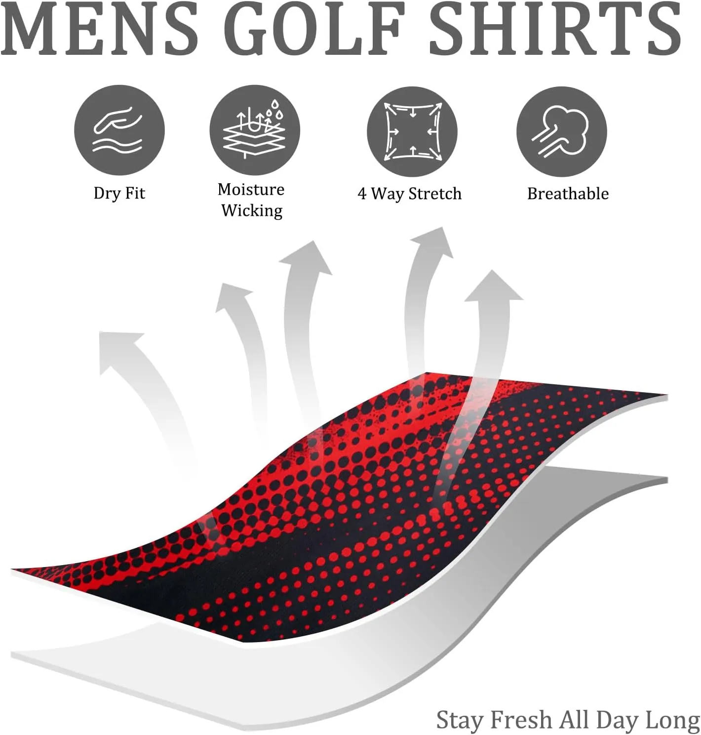Mens Golf Shirts Short Sleeve Dry Fit Athletic Moisture Wicking Golf Polo Performance Printed Collared Polos