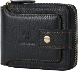MING CLAN Zipper Wallet Men RFID Blocking Leather Bifold Wallets For Men - Flap ID Window Zip Coin Pocket Mens Zipper Wallets - Big Capacity Credit Card Travel Wallet (Black)