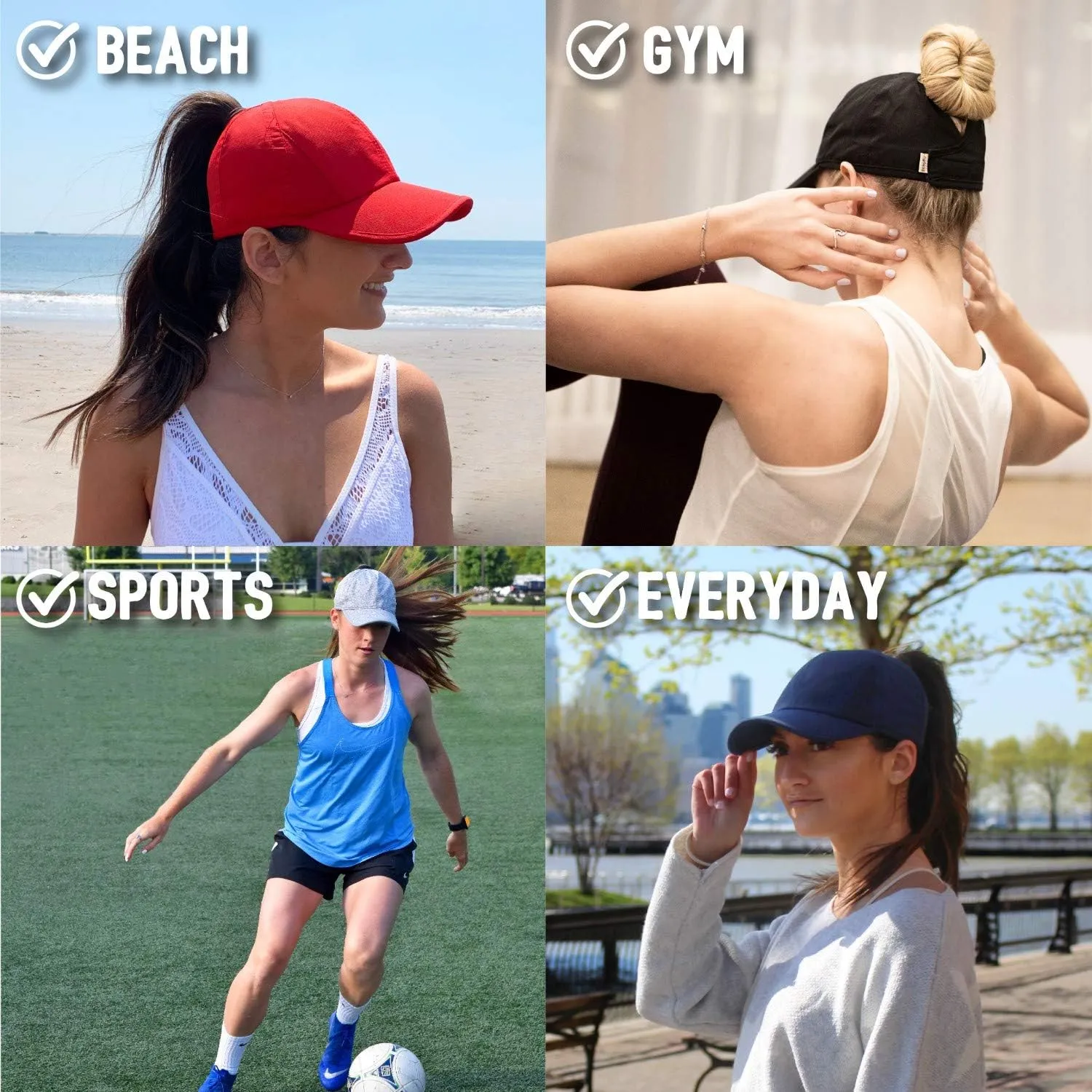 Ponyflo Womens Ponytail Baseball Cap - Ponytail Hats for Women, Curly Hair Ponytail Hat, Baseball Hat for Women