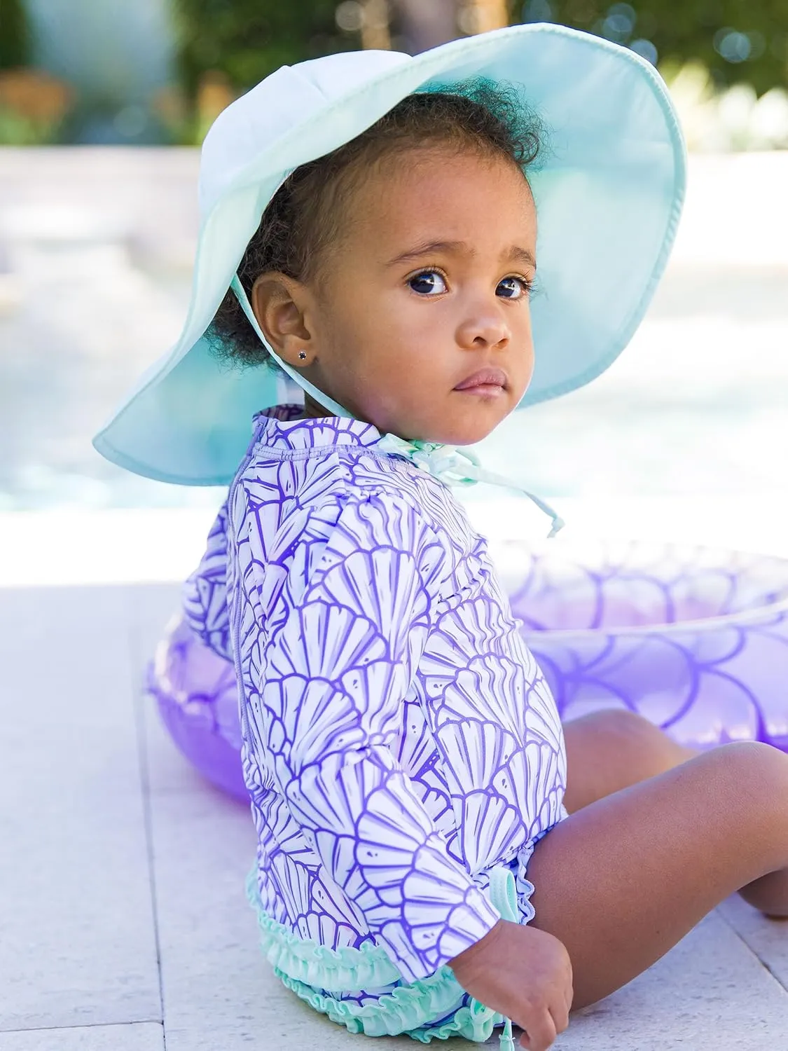 RuffleButts? Baby/Toddler Girls Baby/Toddler Sun Hat with UPF 50  Sun Protection and Floppy Wide Brim
