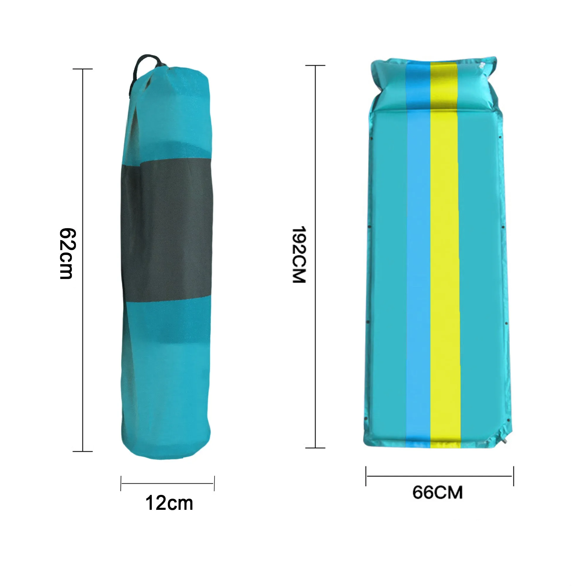 Self Inflating Mattress Sleeping Mat Air Bed Camping Camp Hiking Joinable Pillow - light blue
