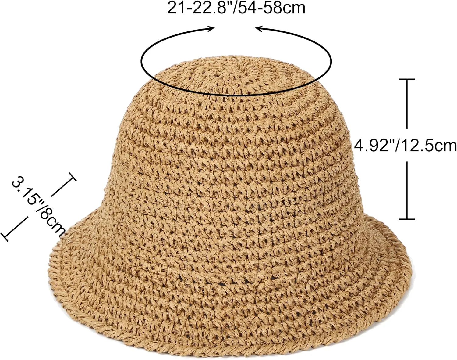 Womens Sun Hat Handmade Straw Bucket UV Protection Wide Brim Packable Travel Summer Cap for Beach UPF 50 