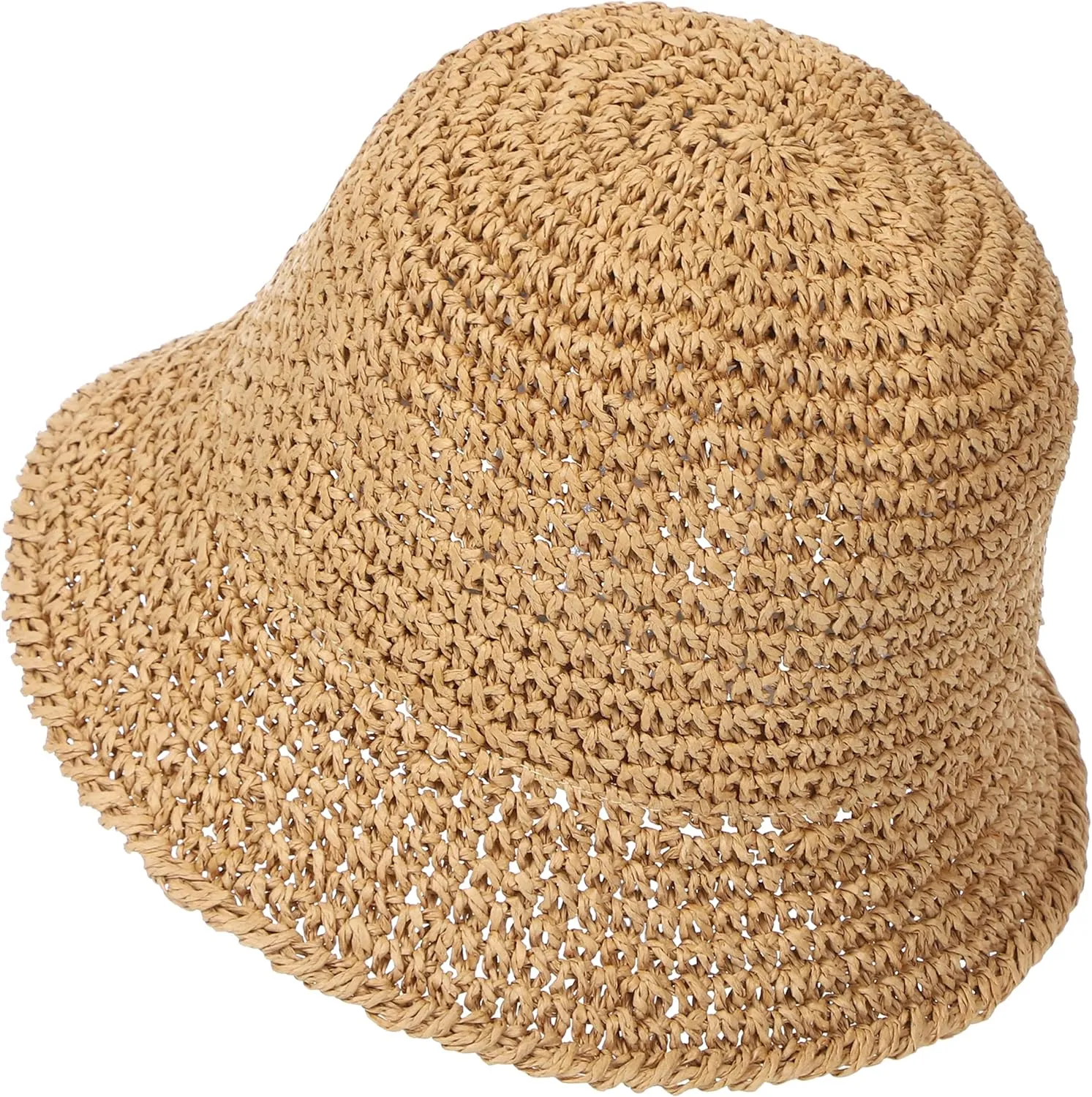 Womens Sun Hat Handmade Straw Bucket UV Protection Wide Brim Packable Travel Summer Cap for Beach UPF 50 