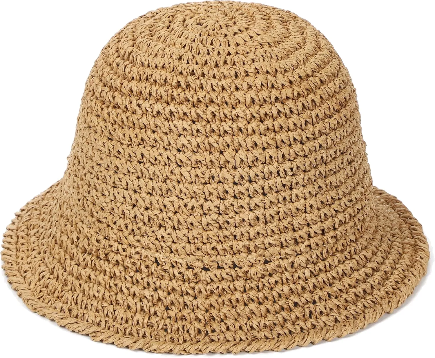 Womens Sun Hat Handmade Straw Bucket UV Protection Wide Brim Packable Travel Summer Cap for Beach UPF 50 